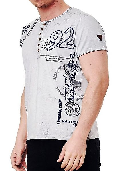 R-NEAL T-Shirt Verwaschenes Herren T-Shirt Rundhals Knopfleiste Tee Shirt K günstig online kaufen