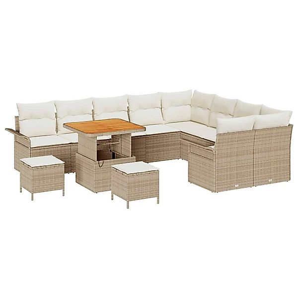 vidaXL 12-Teiliges Garten-Sofa-Set mit Kissen in Beige aus Poly Rattan und günstig online kaufen