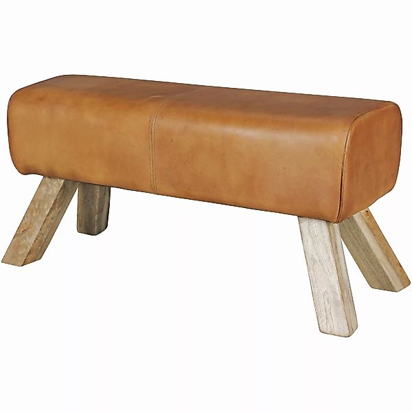 Design Sitzhocker Holz 90x30x43 cm Leder Modern Springbock | Lederhocker mi günstig online kaufen
