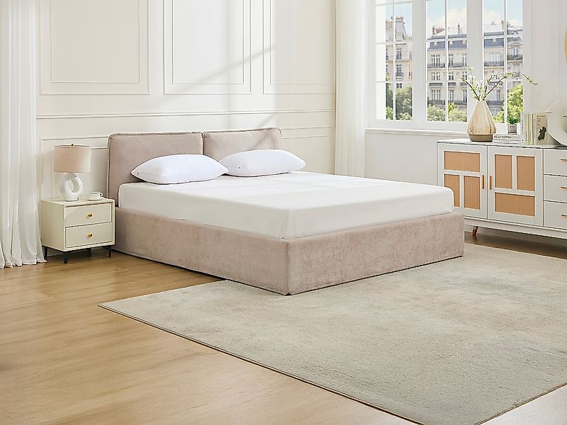 Bett mit Stauraum mit abnehmbarem Bezug – 180 x 200 cm – Stoff – Beige – TE günstig online kaufen