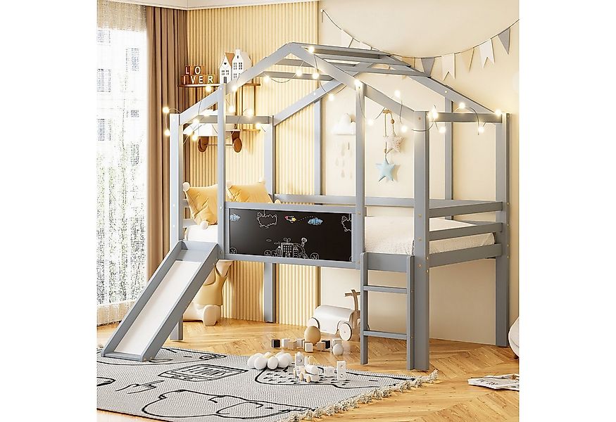 Flieks Hochbett Kinderbett Hausbett 90x200cm mit Graffiti-Tafel, Leiter und günstig online kaufen