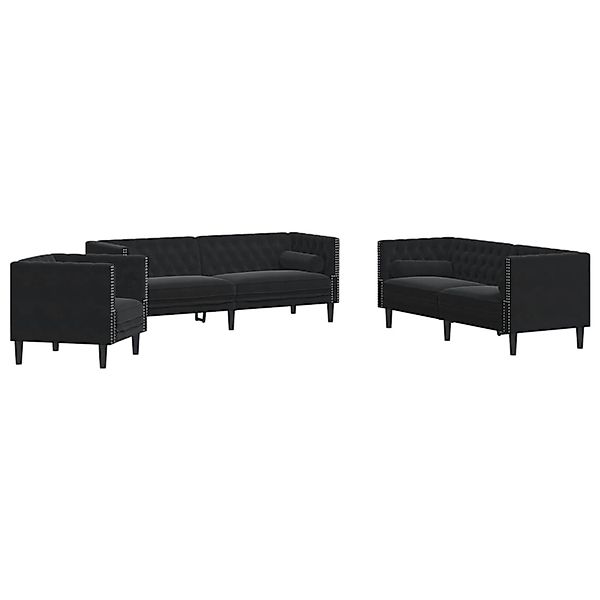 vidaXL 3-Tlg Chesterfield-Sofa-Set mit Nackenrollen Schwarz Samt 3209286 günstig online kaufen