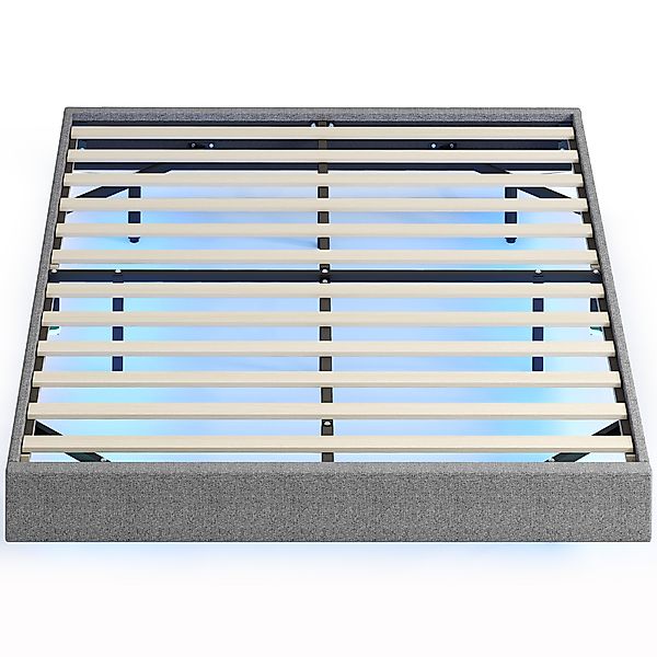 HOMCOM Schwebendes Bettgestell 140x190 cm mit LED-RGB-Beleuchtung, Leinenbe günstig online kaufen