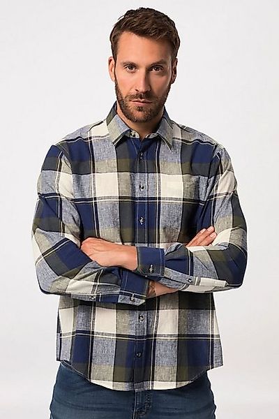 JP1880 Businesshemd Leinenmix-Karohemd Langarm Kentkragen Modern Fit günstig online kaufen