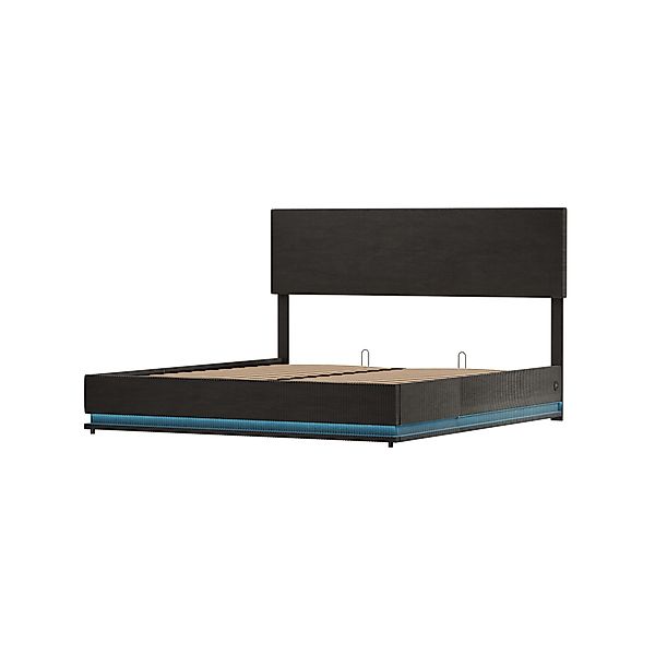 Doppelbett, 180x200 cm mit Stauraum, höhenverstellbares Kopfteil,  mit LED günstig online kaufen