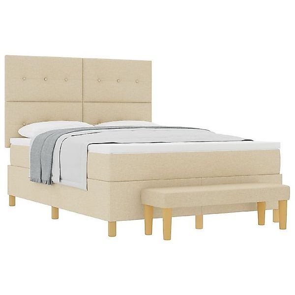 vidaXL Bett Boxspringbett mit Matratze & Bank Creme 140x190 cm Stoff (2-tlg günstig online kaufen