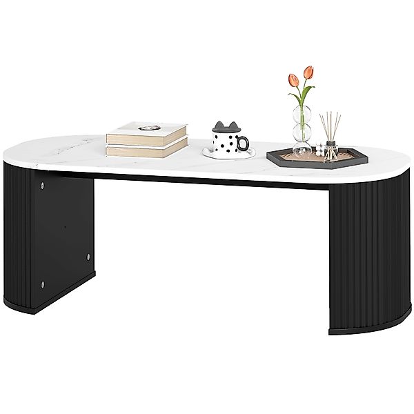 HOMCOM Ovaler Couchtisch, Beistelltisch mit Marmor-Effekt, abgerundeten Eck günstig online kaufen