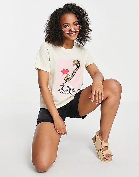 JDY – T-Shirt in Creme mit Grafik-Weiß günstig online kaufen