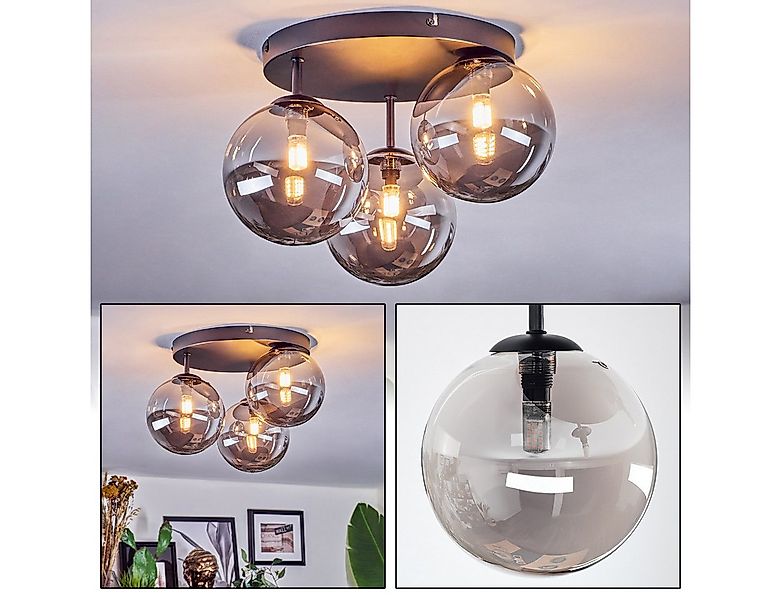 hofstein Deckenleuchte Deckenlampe aus Metall/Glas in Schwarz/Rauchfarben, günstig online kaufen
