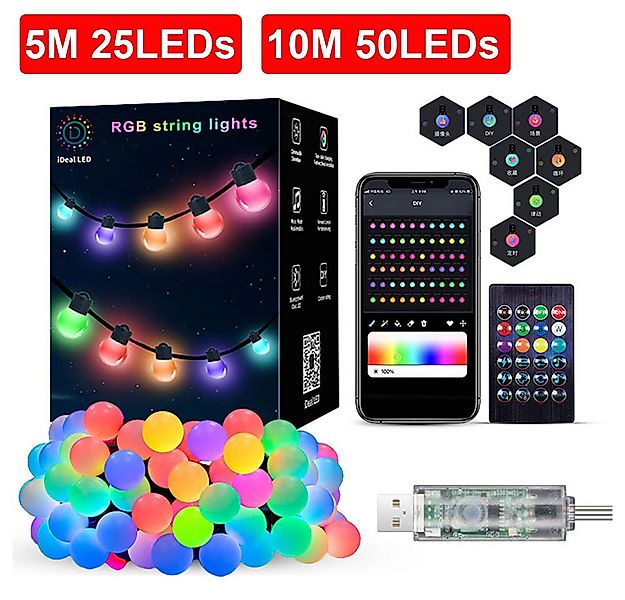 PRIISF LED Lichtleiste LED Kugeln Lichterkette Garten Deko Glühbirnen Bunt günstig online kaufen