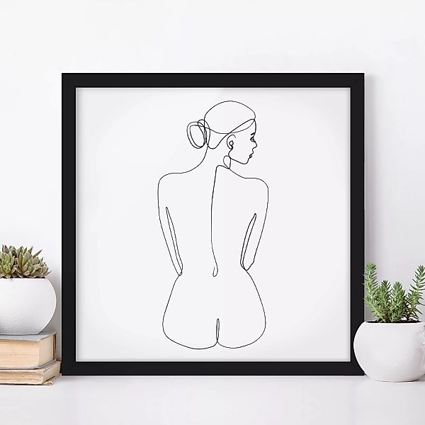 Bild mit Rahmen Schwarz-Weiß - Quadrat Line Art Akt Frau Rücken Schwarz Wei günstig online kaufen