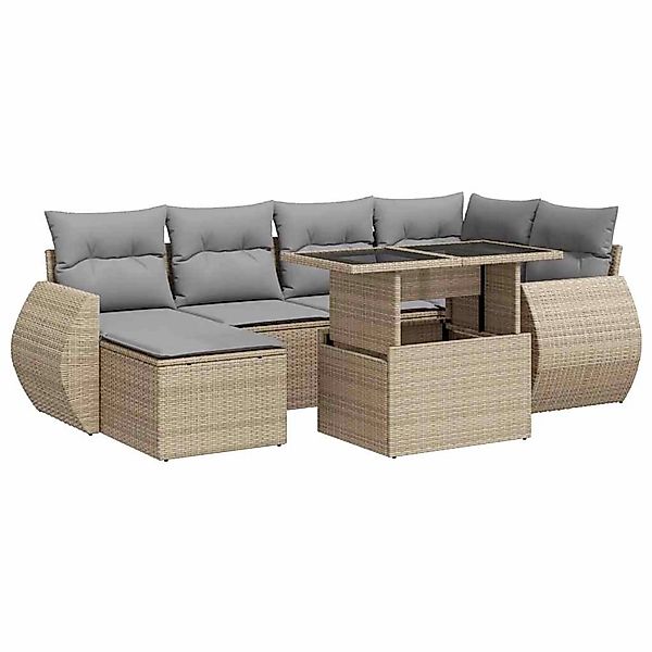 vidaXL 7-Tlg Garten-Sofagarnitur mit Kissen Beige Poly Rattan 3326670 günstig online kaufen