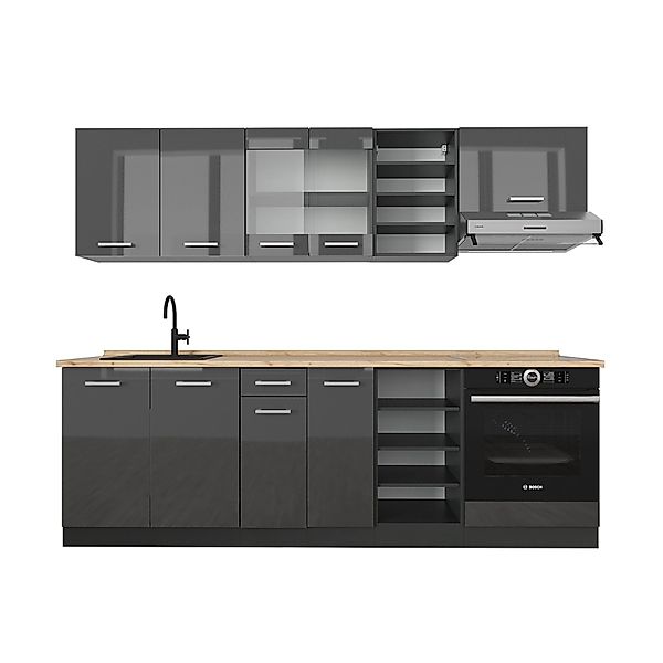 Vicco R-Line Küchenzeile Anthrazit Hochglanz/Anthrazit 240 cm AP Eiche günstig online kaufen