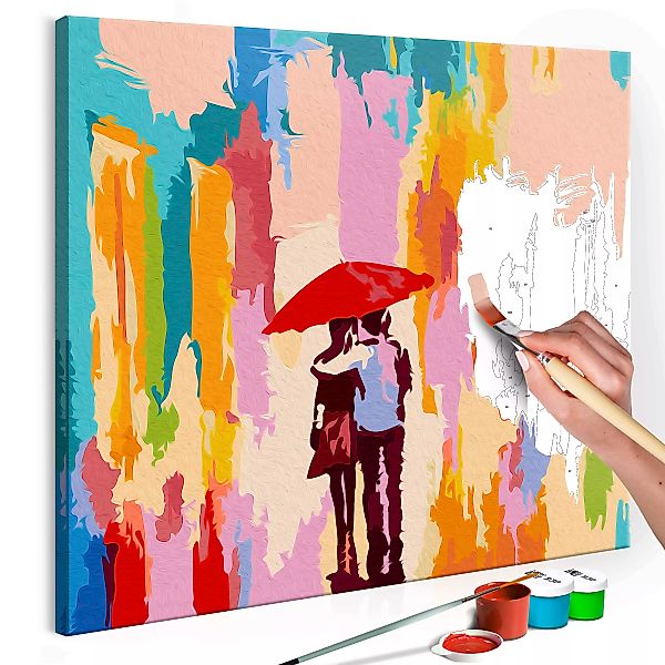 Malen Nach Zahlen - Paar Unter Dem Regenschirm (rosa Hintergrund) günstig online kaufen