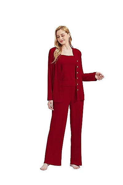 M-Diamant Schlafanzug Damen Pyjama-Set Damenwäsche V-Ausschnitt 3 teilig (S günstig online kaufen