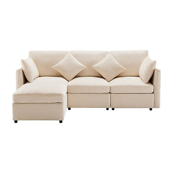 Merax Ecksofa mit Fußhocker und 4 Kissen, 3-Sitzer Sofagarnitur, modulare C günstig online kaufen