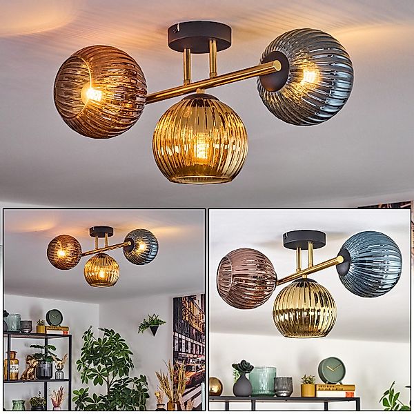 hofstein Deckenleuchte Deckenlampe aus Metall/Riffelglas in günstig online kaufen