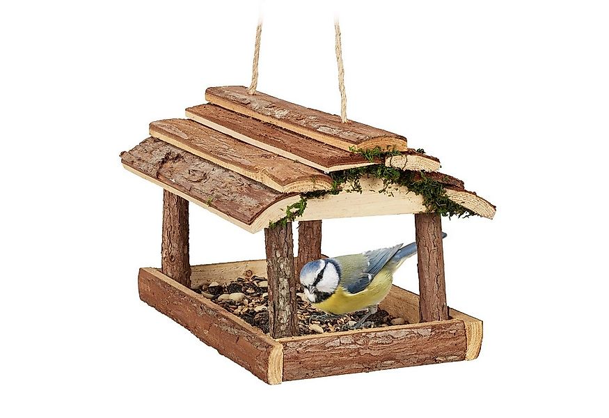 relaxdays Vogelhaus Vogelfutterhaus mit Rinde günstig online kaufen