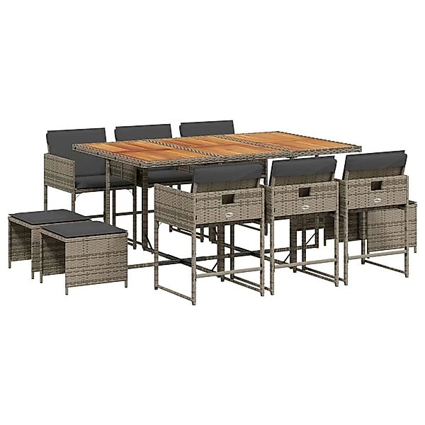 vidaXL 11-Tlg Garten-Essgruppe mit Kissen Grau Poly Rattan 3211334 günstig online kaufen