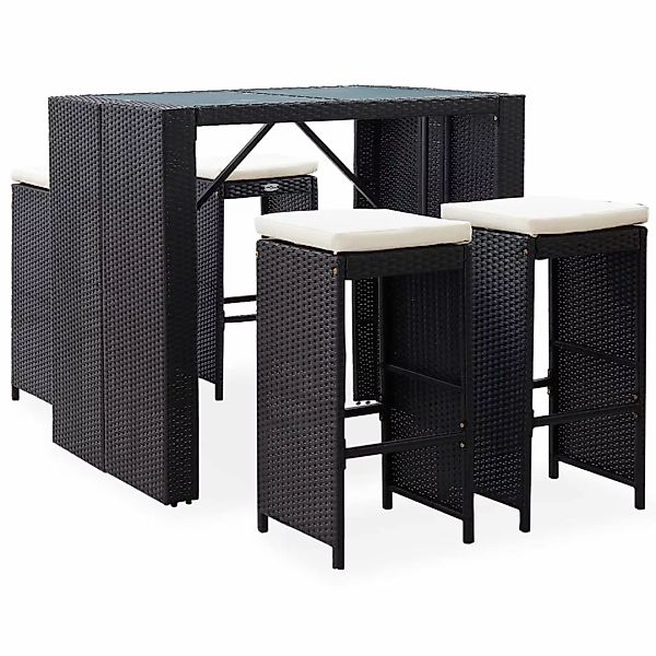 5-tlg. Garten-bar-set Poly Rattan Und Glas Schwarz günstig online kaufen