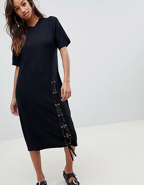 ASOS – Midi-Hemdkleid mit Schnürung-Schwarz günstig online kaufen