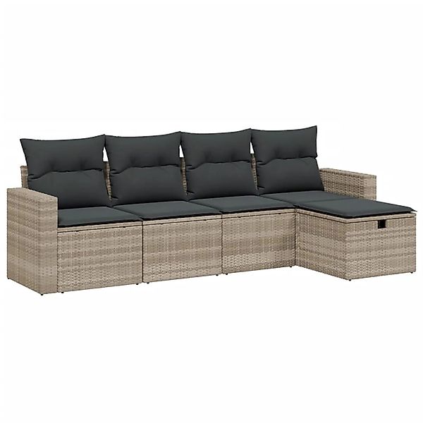 vidaXL 5-tlg Garten-Sofagarnitur mit Kissen Hellgrau Poly Rattan Modell 19 günstig online kaufen