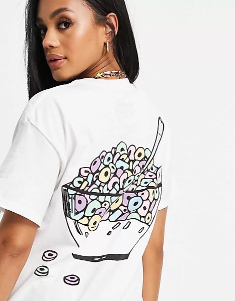 New Love Club – Oversize-T-Shirt in Weiß mit Müsli-Grafikprint hinten günstig online kaufen