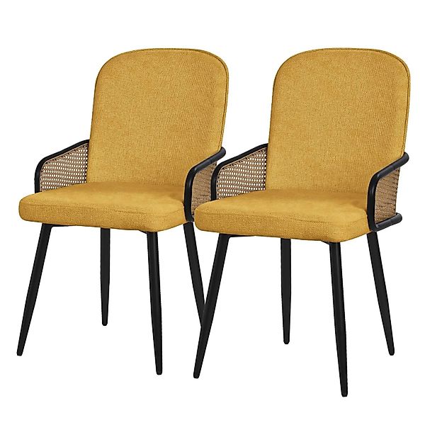 ML-Design Esszimmerstühle 2Er Set Senf mit Stoffbezug Rattan-Optik günstig online kaufen