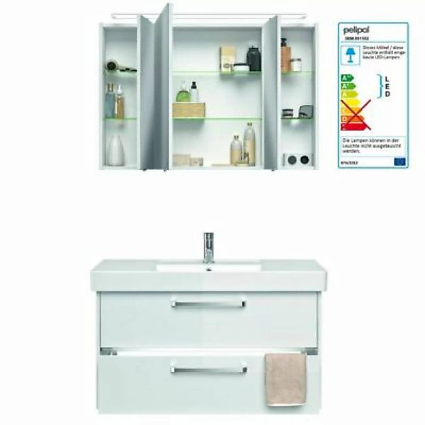 Lomadox Badezimmermöbel-Set FES-3050-66 Waschtisch in Hochglanz weiß mit LE günstig online kaufen