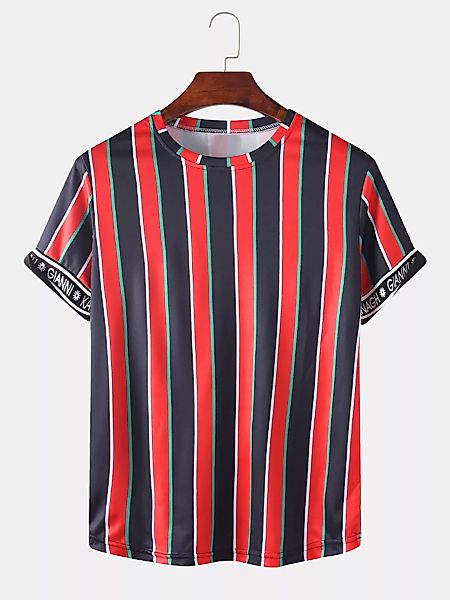 Herren gestreifte bedruckte O-Ausschnitt Kurzarm Casual Sommer T-Shirts günstig online kaufen