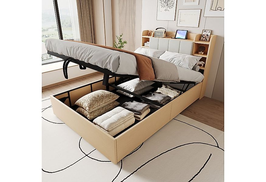 HAUSS SPOLE Stauraumbett 140x200 hydraulisches Bett mit USB-Anschluss, Tape günstig online kaufen