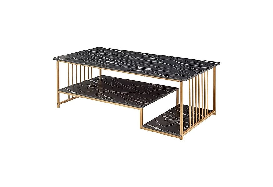 en.casa Couchtisch, »Klibro« 120x60x42 cm Marmoroptik, schwarz/Goldfarben günstig online kaufen