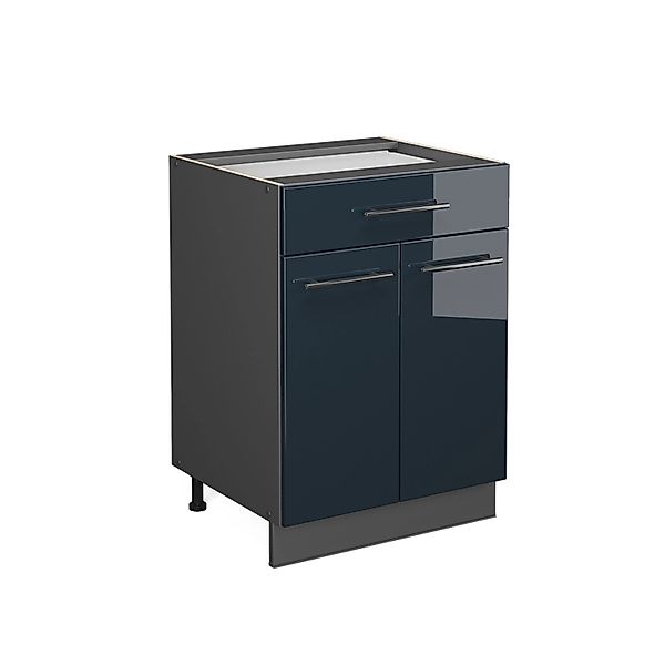 Vicco Küchenunterschrank Fame-Line Dunkelblau Hochglanz/Goldkraft Eiche 60 günstig online kaufen