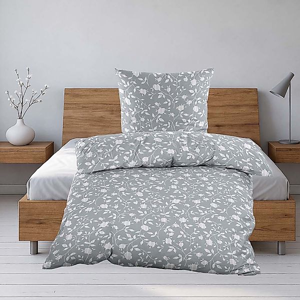 Casa Colori Bettwäsche Seersucker-Bettwäsche "Blütentraum" Silber-Grau günstig online kaufen