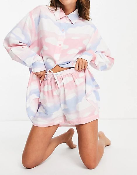 ASOS DESIGN – Mix & Match – Pyjama-Shorts aus Modal in Rosa, Blau und Weiß günstig online kaufen
