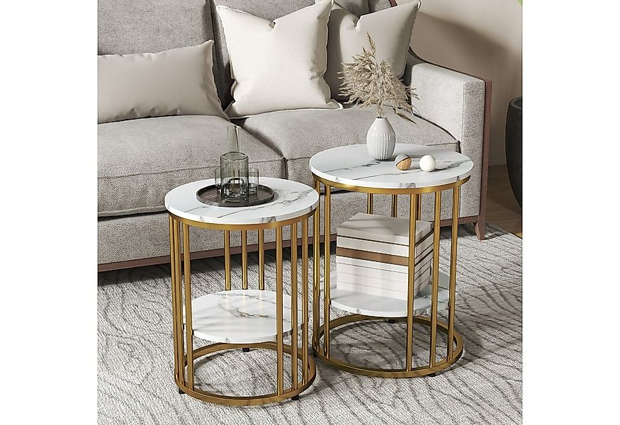 HOMCOM Couchtisch Wohnzimmertisch mit Ablage, Stahlrahmen (Sofatisch, 2-St. günstig online kaufen