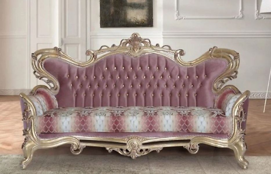 Casa Padrino Sofa Luxus Barock Sofa Rosa / Weiß / Gold - Handgefertigtes Ba günstig online kaufen