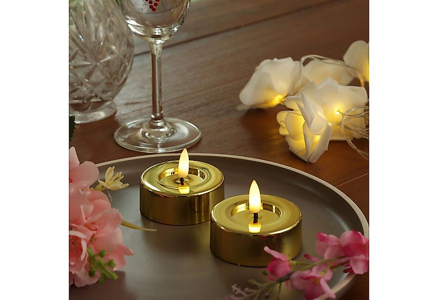 MARELIDA LED-Kerze LED Maxi Teelichter flackernd D: 6,5cm gold glänzend 2er günstig online kaufen