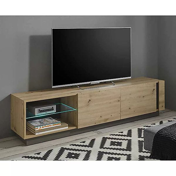 Modernes TV Lowboard in Wildeiche Optik und Dunkelgrau 188 cm breit günstig online kaufen