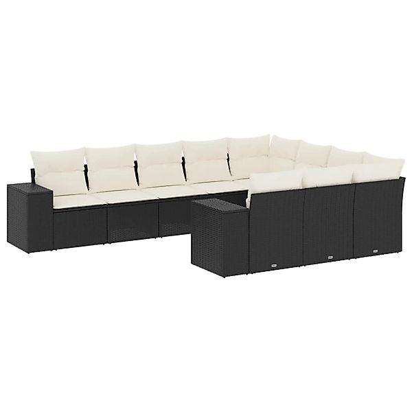 vidaXL 10-Tlg Garten-Sofagarnitur mit Kissen Schwarz Poly Rattan 3255423 günstig online kaufen