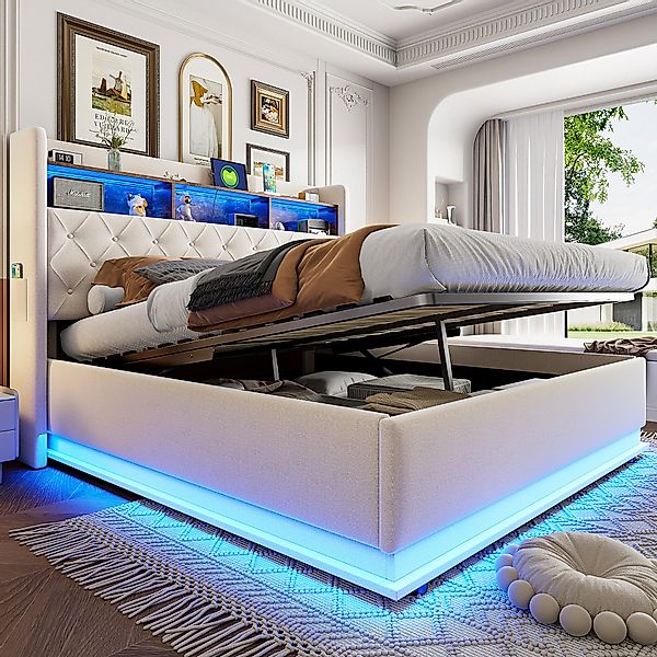 Flieks Polsterbett, LED Doppelbett 180x200cm mit günstig online kaufen