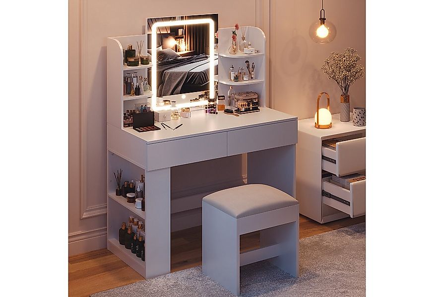 HOMALL Schminktisch mit Spiegel, LED-Beleuchtung, einstellbare Helligkeit, günstig online kaufen