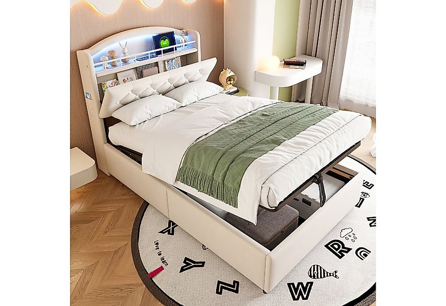 Flieks Polsterbett, Hydraulisches Kinderbett 90x200cm mit LED, Stauraum und günstig online kaufen