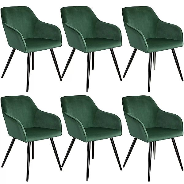 6er Set Stuhl Marilyn Samtoptik, schwarze Stuhlbeine - dunkelgrün/schwarz günstig online kaufen