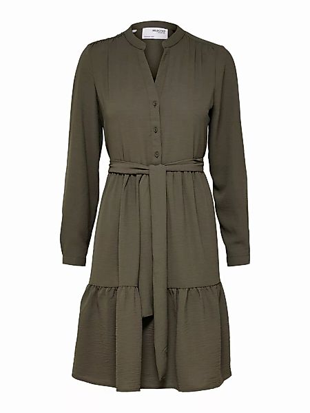 SELECTED Gürtel Henley V-ausschnitt Kleid Damen Grün günstig online kaufen