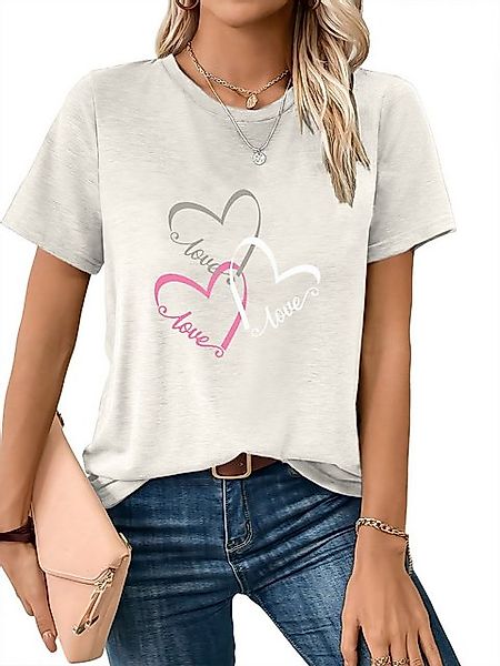 PYL Print-Shirt Damen bequemes Sommer Kurzarmbluse Locker Liebe Print-Shirt günstig online kaufen