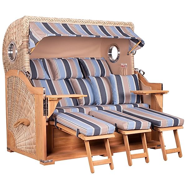 GarWoh Strandkorb Westerland XXL Teak Bullauge PE Shell Dessin 580 günstig online kaufen