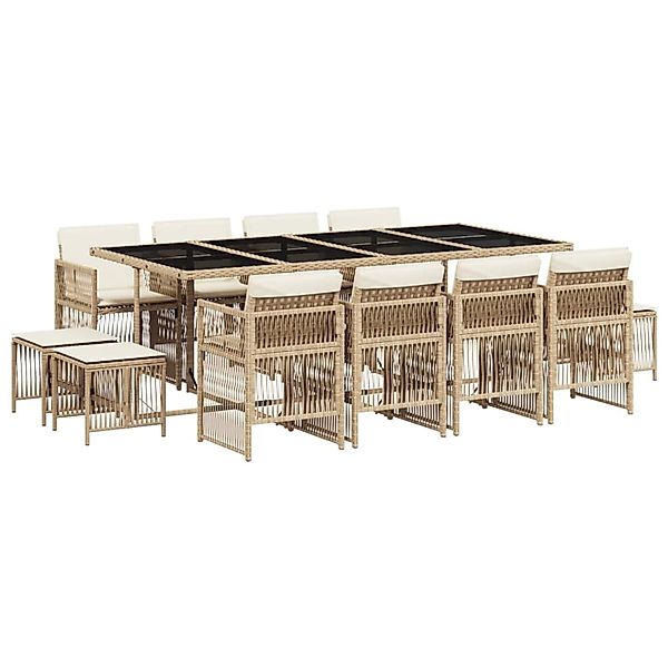 vidaXL 13-Tlg Garten-Essgruppe mit Kissen Beige Poly Rattan 3210982 günstig online kaufen
