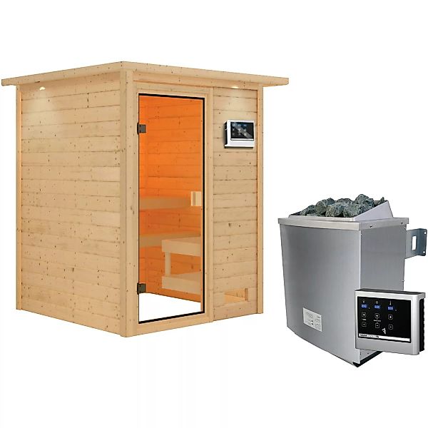 Woodfeeling Sauna Sandra inkl. 9 kW Ofen mit ext. Strg., LED-Dachkranz günstig online kaufen