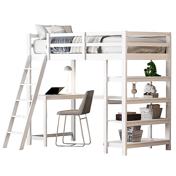 FUROKOY Hochbett Kinderbett 90x200cm mit Ablagefächern,Schreibtisch,Leiter günstig online kaufen